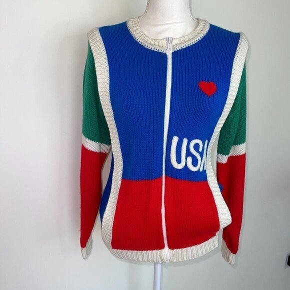 Eclipse Sweater Womens Size Large L Vintage Zip Front USA Logo Applique Acrylic - Picture 9 of 10
